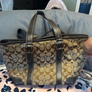 Coach Signature Brown and Tan Tote Bag